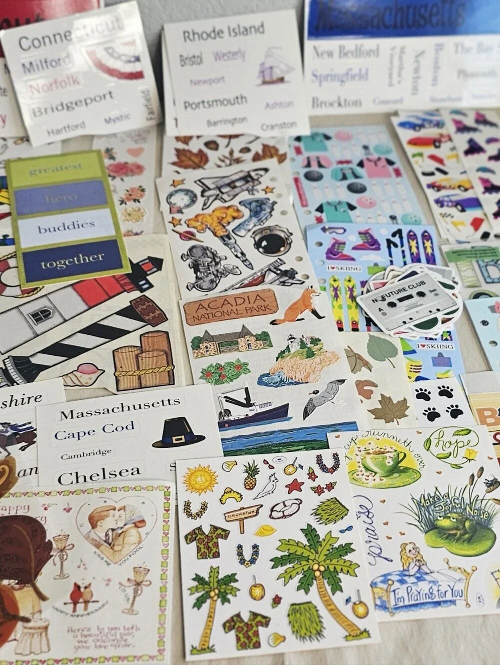 Huge Scrapbooking Sticker & Embellishment Craft Lot Mixed New & Partial 50+